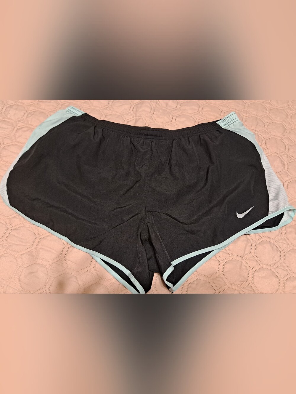Nike Women's Black Athletic Shorts with Light Blue Trim Sz 1X